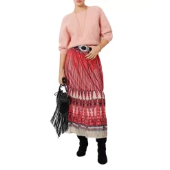 Hot Sale ⌛ Ba&sh Daris Printed Textured 👗 Skirt Rouge 😉