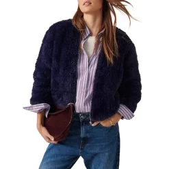 Flash Sale 🎁 Ba&sh Gaby Faux Fur Bomber Jacket Night Blue 😉