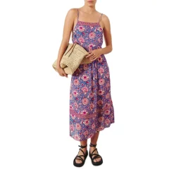 Top 10 ❤️ Ba&sh Valentine Midi Border Print 👗 Dress Ochre ❤️