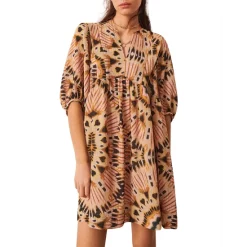 Budget 🧨 Ba&sh Cleo Graphic Print 👗 Dress Beige ⭐