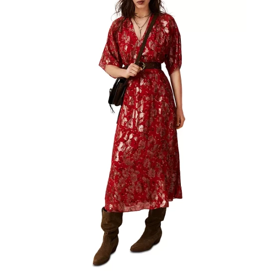 Top 10 ๐คฉ Ba&sh Rouge Metallic Print Midi ๐ Dress Red ๐ฏ 3 Top 10 ๐คฉ Ba&sh Rouge Metallic Print Midi ๐ Dress Red ๐ฏ