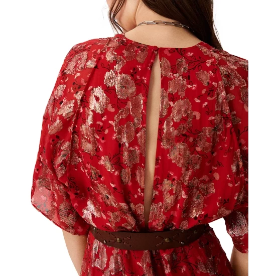 Top 10 ๐คฉ Ba&sh Rouge Metallic Print Midi ๐ Dress Red ๐ฏ 5 Top 10 ๐คฉ Ba&sh Rouge Metallic Print Midi ๐ Dress Red ๐ฏ - Image 3