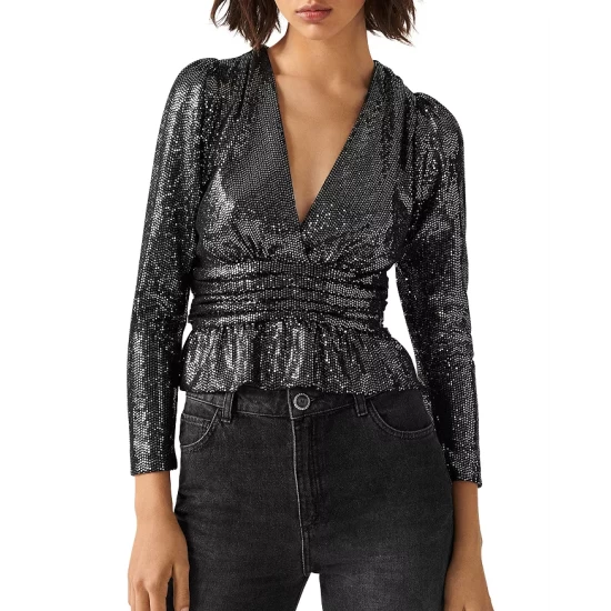 Budget ๐ Ba&sh Mae Sequined Peplum Top Black ๐งจ 3 Budget ๐ Ba&sh Mae Sequined Peplum Top Black ๐งจ