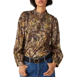 ba&sh Sales Store 32 Outlet ๐ Ba&sh Calo Metallic Paisley Blouse Burgundy ๐