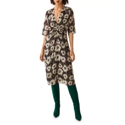 Best Pirce 👍 Ba&sh Kaz Metallic Floral Print Midi 👗 Dress Off White 👏