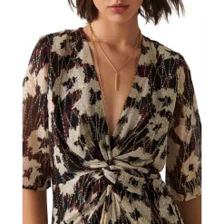 Best Pirce 👍 Ba&sh Kaz Metallic Floral Print Midi 👗 Dress Off White 👏 -ba&sh Sales Store unnamed file 287