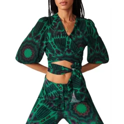 Buy 🔔 Ba&sh Cally Cropped Wrap Top Green 🌟