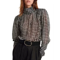 Flash Sale 🧨 Ba&sh Baldwin Printed V Back Blouse Noir 🧨