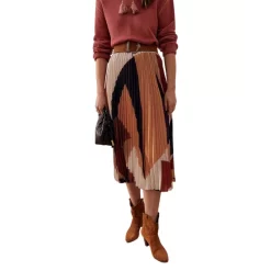 New ✨ Ba&sh Donie Pleated Graphic Print 👗 Skirt Camel 🎁