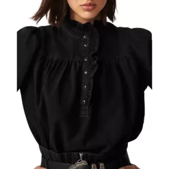 Flash Sale 🛒 Ba&sh Milac Denim Ruffle Blouse Black 💯 -ba&sh Sales Store unnamed file 345