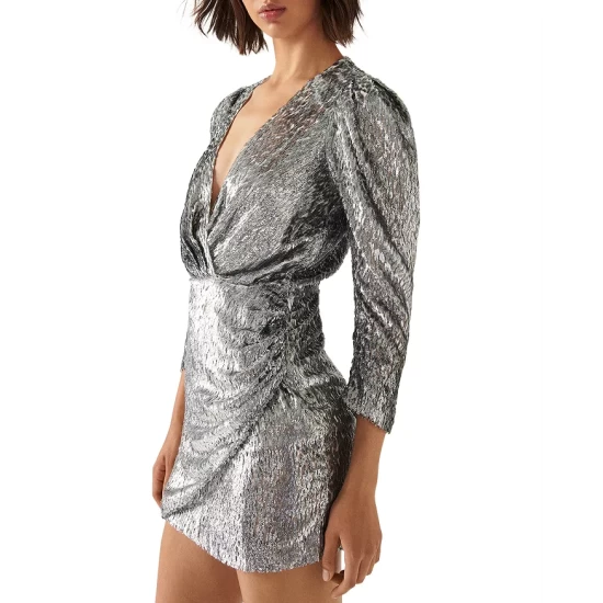 Brand new 🔥 Ba&sh Divina Flocked Metallic Mini 👗 Dress Silver 😉 3 Brand new 🔥 Ba&sh Divina Flocked Metallic Mini 👗 Dress Silver 😉
