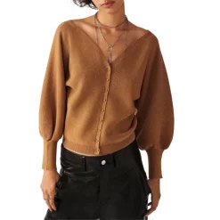 Buy โ Ba&sh Hazel Puff Sleeve Cardigan Camel โ