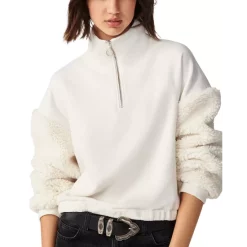 New 👏 Ba&sh Pacci Sherpa Sleeve Sweatshirt Beige ⌛