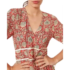 Promo ✔️ Ba&sh Plume Printed Midi 👗 Dress Rouge 🛒 -ba&sh Sales Store unnamed file 515