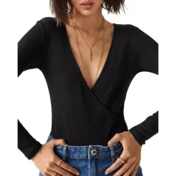 New 🧨 Ba&sh Celia Faux Wrap Bodysuit Black 🎉