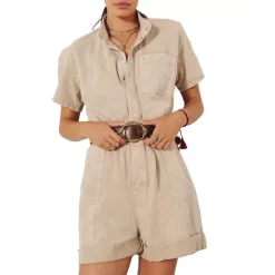 Discount ๐ Ba&sh Daquila Cuffed Romper Beige โญ